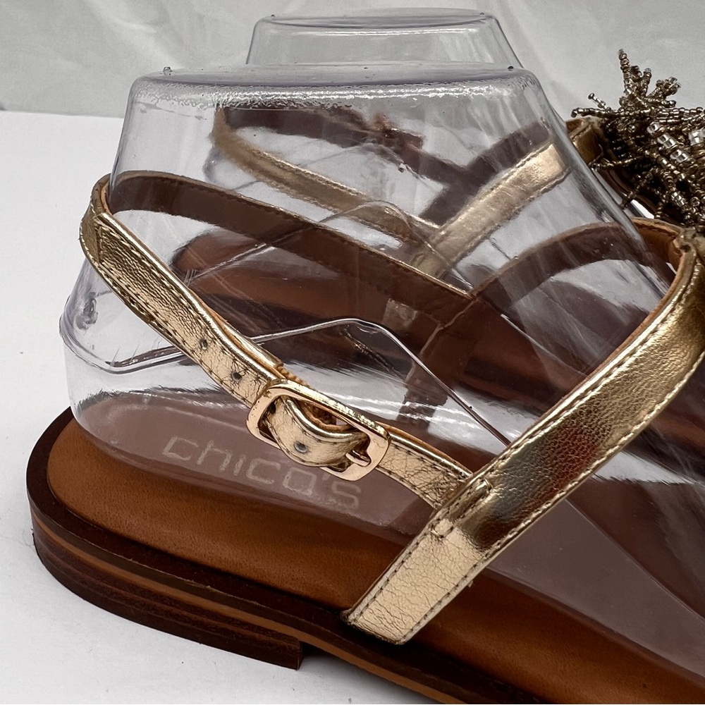 CHICOS Gold T-Strap Sandals Size 7.5 - Picture 8 of 15